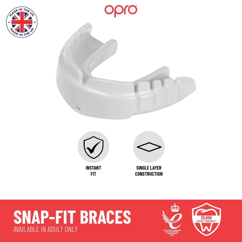 OPRO Snap-Fit Instant Level Braces Mouth Guard + Strap â€“ Quick Protection Mouthguard for Lacrosse, jiu Jitsu, MMA Boxing Wrestling & Football Mouthpiece â€“ Includes Mouth Guard Case (Adult, White) - Image 4